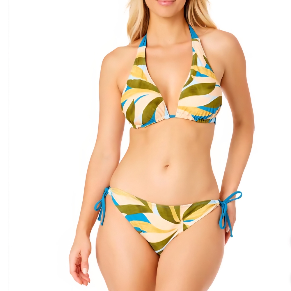 Hurley Leaf Print Bikini in Green and Blue